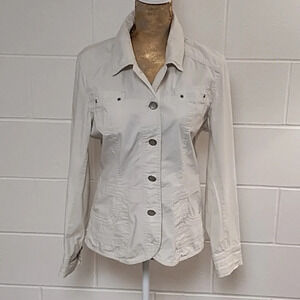 Kulu B Safari Shirt Shacket Fitted  Cotton Stretch Palm Tree Buttons Small